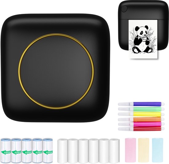 8720892219855 - Mini-Drucker - Inklusive 14 Rollen Papier (Sticker Normal & Farbe) + 5 Stifte - Mini-Drucker für das Handy - Pocket-Drucker - Mobiler Fotodrucker