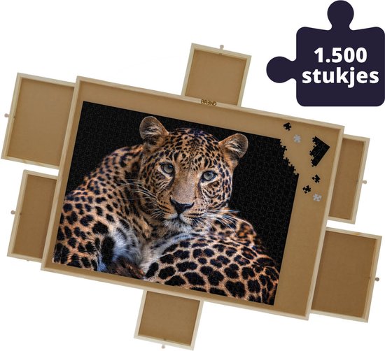 8720892329455 - BR-2217 Puzzlebrett für 1500 Puzzleteile mit 6 Schubladen - Puzzlebrett mit Aufbewahrungssystem -- Puzzlematte aus Holz - Puzzletisch mit Abdeckplatte