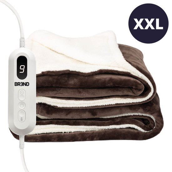 8720892329479 - BR-2219 Elektrische Decke mit 9 Temperatureinstellungen - Flanell-Fleece-Decke - Warmes Plaid für Sofa und Bett - 180 x 130 cm - Braun Weiß