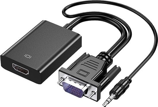 8720908590022 - Techvavo® VGA (+ Audio) zu HDMI Konverter Universal - Mit 35MM Klinke Aux & USB Stromkabel - Analog zu Digital Video Konverter - Stecker zu Buchse - 1080P Full HD - inklusive USB Stromkabel