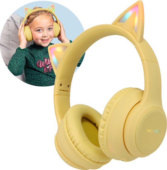 8720922100177 - Kinder-Kopfhörer mit Katzenohren - Bluetooth-Kopfhörer für Kinder - drahtlose Over-Ear-Kopfhörer - gelb