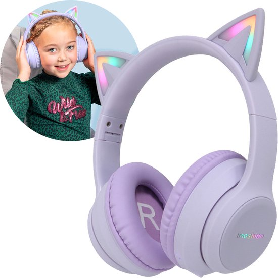 8720922100191 - Kinder-Kopfhörer mit Katzenohren - Bluetooth-Kopfhörer für Kinder - drahtlose Over-Ear-Kopfhörer - Lavendel-Lila