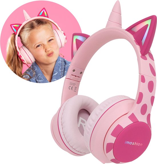 8720922161925 - Kinder-Kopfhörer Einhorn - mit Dezibel-Begrenzer - Bluetooth-Kopfhörer für Kinder - drahtlose Over-Ear-Kopfhörer - Pink   Hot Pink