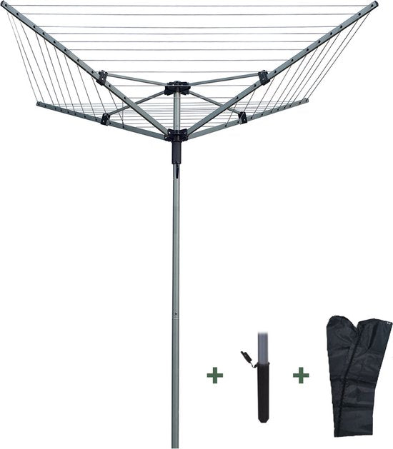 8720929103843 - BRASQ Trocknungsturm Grau - 40 Meter - Zusammenklappbarer Trocknungsturm - Trocknungsturm mit Bodenanker und Schutzabdeckung - Trocknungsgestell