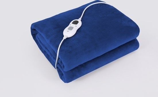 8720929473366 - Elektrische Fleece-Heizdecke - 1 2 Person kariert Sherpa - 180x130 cm Kuscheldecke - Waschmaschinenfest - Couverture chauffante - 6 Heizstufen - Blau