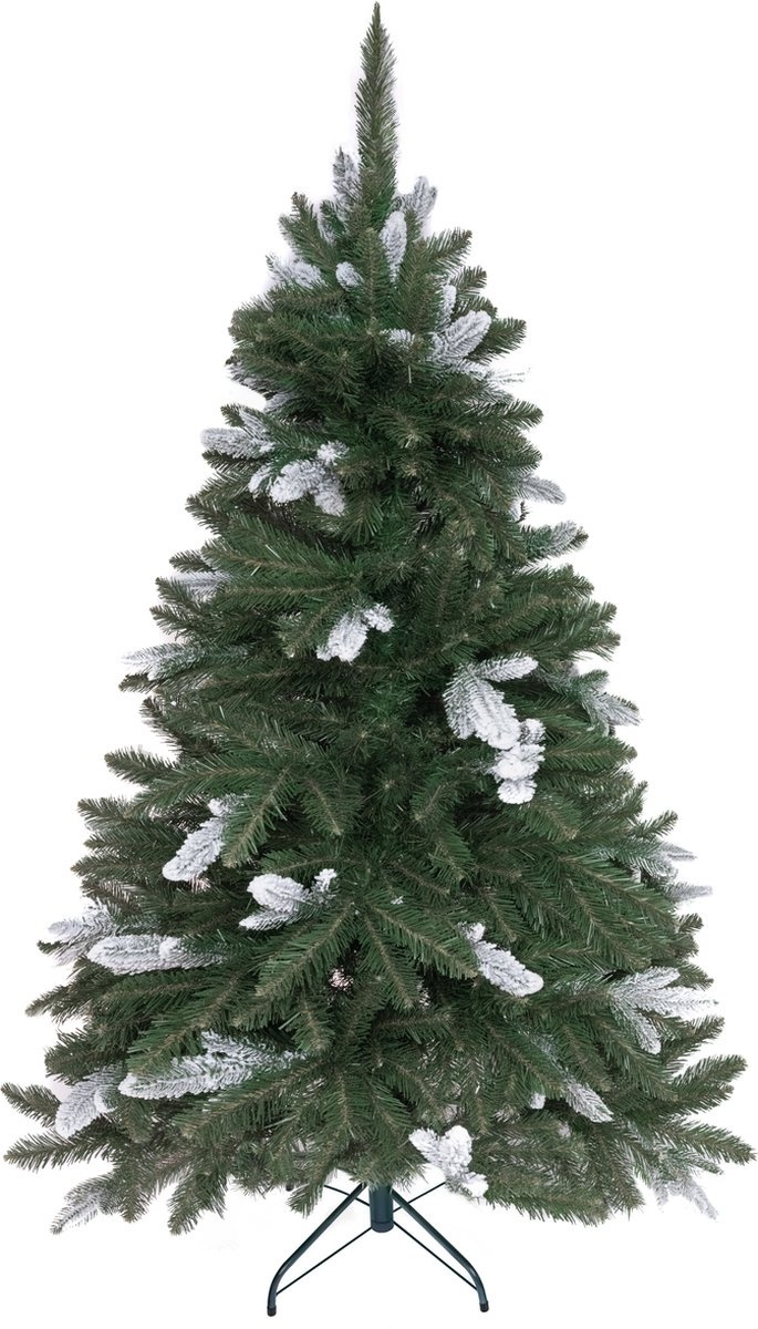 8720929474592 - PristinePine Full Künstlicher Weihnachtsbaum mit Schnee 210cm - Stabiler Weihnachtsbaum - Metallsockel - Schnell aufzustellen