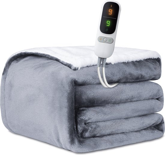 8720929474639 - POWERNAP - 2 Personen XXL Heizdecke (160W) - Wärmedecke mit 1 bis 9 Stunden Timer und 9 Wärmestufen - 180x160 cm Kuscheldecke - Waschmaschinenfeste Oberdecke - Anthrazit