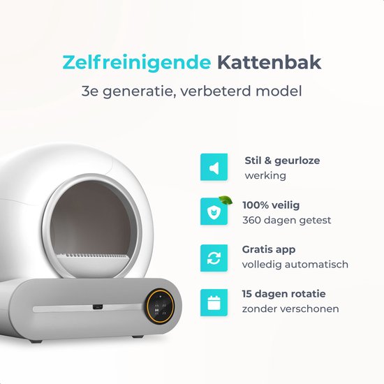 8720929621705 - Selbstreinigende Katzentoilette XXL 3 Generation - Inklusive App - Automatisch - Elektrisch - Katzentoilette - Roboter - Selbstreinigend 8720929621705 - Selbstreinigende Katzentoilette XXL 3 Generation - Inklusive App - Automatisch - Elektrisch - Katzentoilette - Roboter - Selbstreinigend