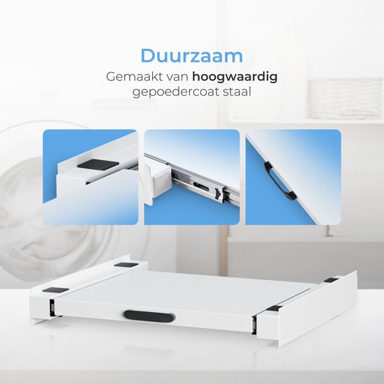 8720929622320 - Abstandshalter für Waschmaschine & Trockner - Stapelset - Mit ausziehbarem Fachboden - Universal - Trockner - Möbel - inkl Schwingungsdämpfer und Spannband