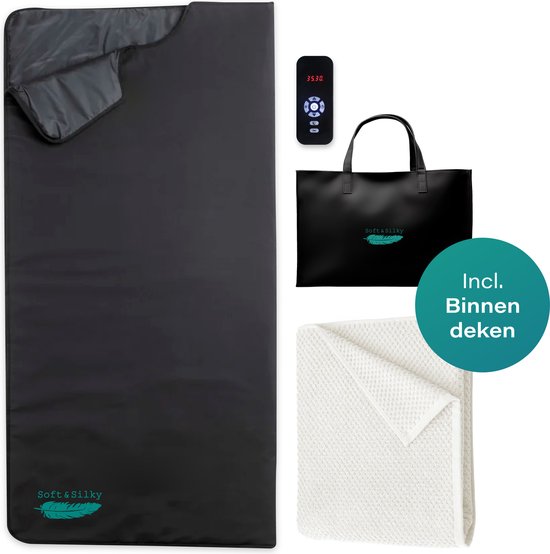 8720929622368 - ComfortFlow Infrarot-Decke - 35 bis 85º - Inkl Entgiftungsdecke - Infrarot - Rotlichttherapie - Sauna - Rotlichttherapie - Lampe - Wärme - Elektrisch - Decke - Für Muskeln Fibromyalgie und Gelenke - Leder schwarz