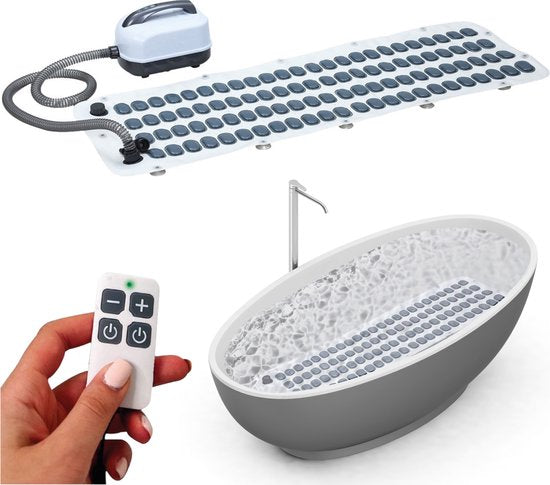 8720929622689 - Sprudelbadmatte für die Badewanne - Mit Kissen & Fernbedienung - 6 Positionen - 110 Düsen - Whirlpoolmatte - Massage - Sprudelmatte