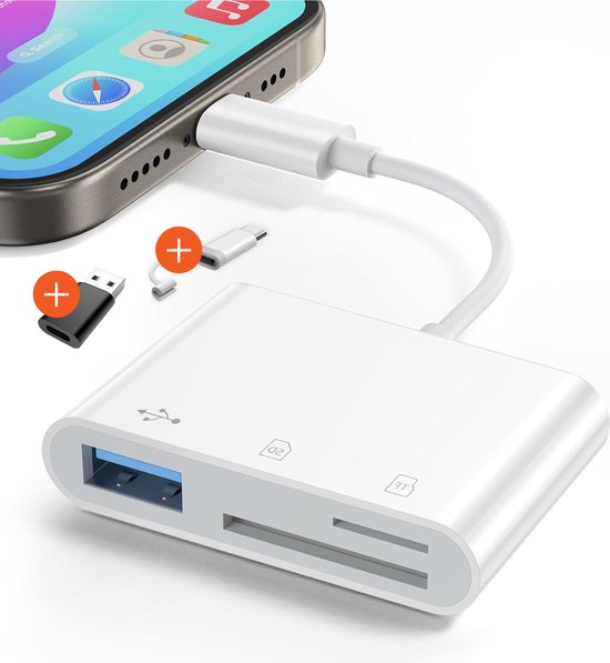 8720929623488 - SD Kartenleser - Kartenleser für iPhone und USB-C - Micro SD und SD Kartenleser - Lightning Adapter - Speicherkartenleser - SD und Micro SD Leser - USB zu USB C