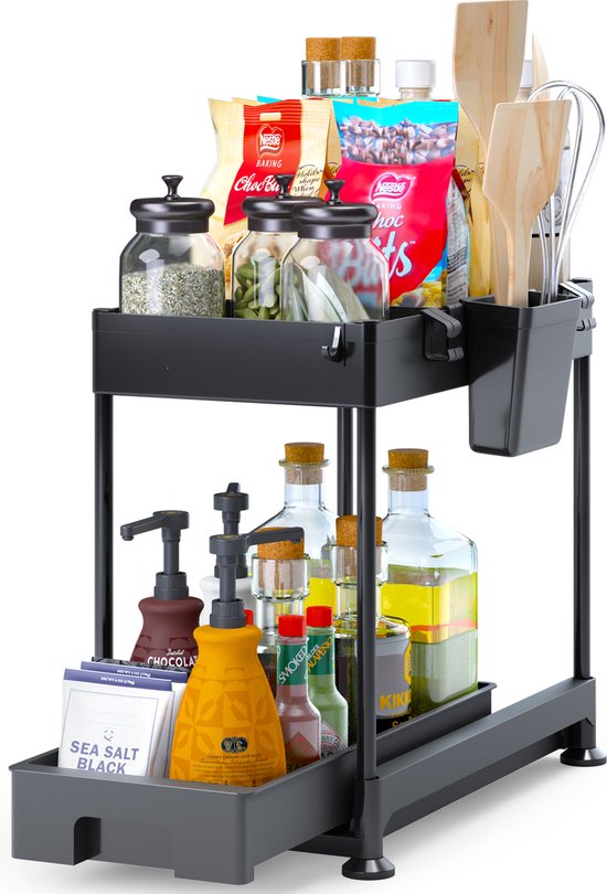8720938082047 - Küchenschrank-Organizer - Spülenschrank-Organizer - Aufbewahrungsregal - Küchenregal - 1 Stück - Schwarz
