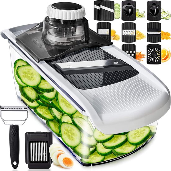 8720938082245 - Mandoline - Gemüseschneider - Zwiebelschneider - Spiralschneider - Reibe - Kunststoff - 11 Stück - BPA frei