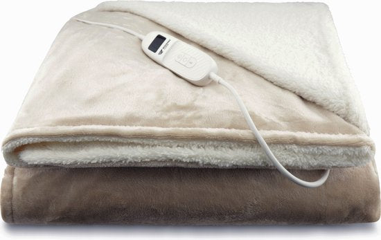 8720938159268 - Heizdecke - Heizdecke - Elektrische Heizdecke - XL - 160x130cm - 1 Person - Seidenweiches Sherpa-Vlies - Doppelseitig - Taupe