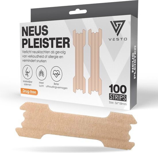 8720938208256 - Vesto® 100 Stück Anti-Schnarch-Pflaster - Nasenstreifen - Schnarchen - Nasenspreizer - Produkte für besseren Schlaf - Nacht-Nasenpflaster