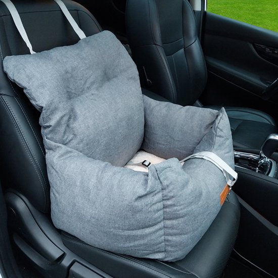 8720938241383 - Autositz Hund - Premium Auto Korb Hund - Hundekorb Auto mit Sicherheitsgurt - Hundesitz - Autositz - Grau