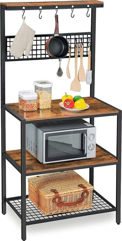 8720938245244 - Küchenschrank - Küchenregal Upright - Mikrowellenschrank - Organizer - Metall - Holz - 84 x 40 x 170 cm - Braun