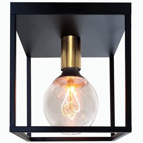 8720938245336 - Ceiling Lamp Industrial - Deckenleuchte - Lampe - E27 - 230V - Ohne Leuchtmittel - Metall - 22 x 22 x 22 cm - Schwarz Gold