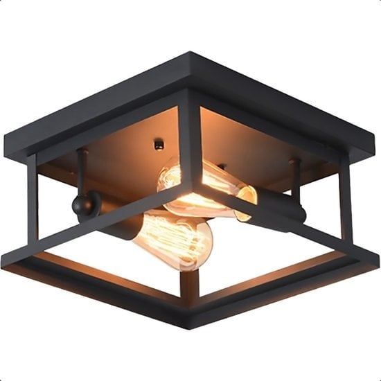 8720938245343 - Ceiling Lamp Industrial - Deckenleuchte - Doppellampe - E27 - Metall - 29 x 29 x 29 cm - Schwarz