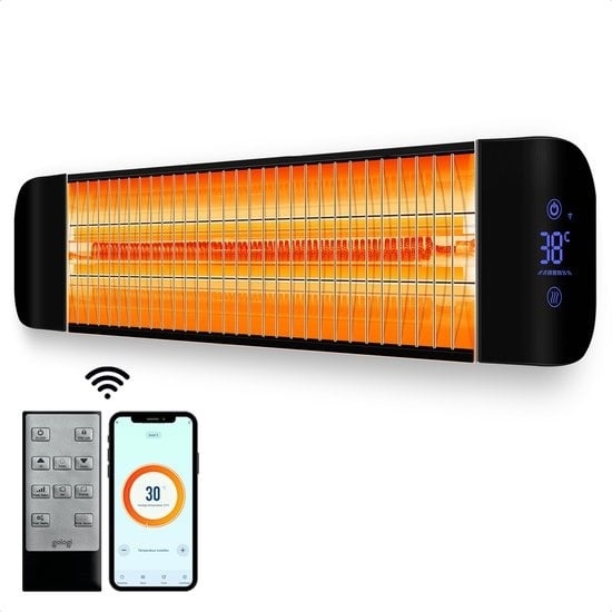 8720938245381 - Smart Terrace Heater - Heizung elektrisch - 2000W - Heizung - Steuerung per App oder Fernbedienung - Wandmontage - Innen und Außen - Schwarz