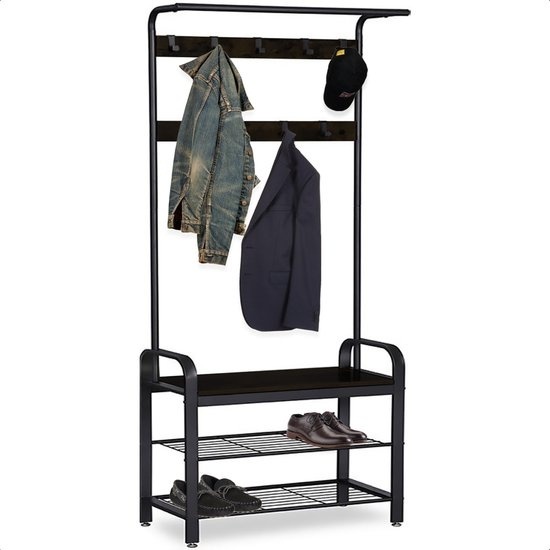 8720938245435 - Garderobe - Garderobenständer - Flurmöbel - Schuhregal - Schuhschrank - Industrieschrank - Metall Holz - 72 x 34 x 183 cm - Schwarz