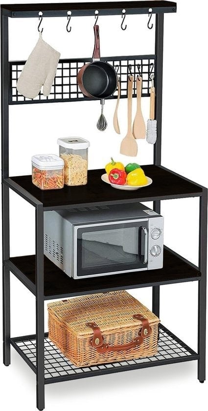 8720938245466 - Küchenschrank - Küchenregal Upright - Mikrowellenschrank - Organizer - Metall - Holz - 84 x 40 x 170 cm - Schwarz