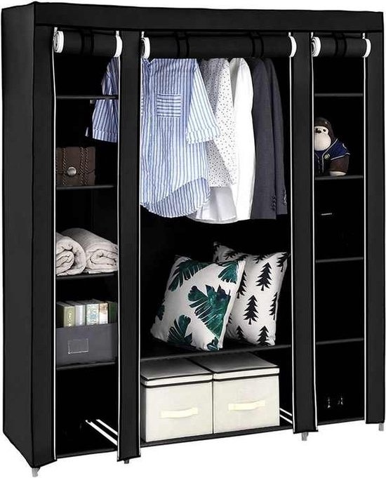 8720938245954 - Faltgarderobe - Garderobenschrank - Kleiderschrank - Stoff-Faltschrank - Campingschrank - 175x150x44 cm - Schwarz