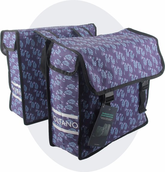 8720938304699 - Doppelpacktasche Purple Passion - Schwarz mit Blau und Lila mit Blumen - 38 Liter - 100% Wasserdichtes Polyester - Fröhliche Packtaschen