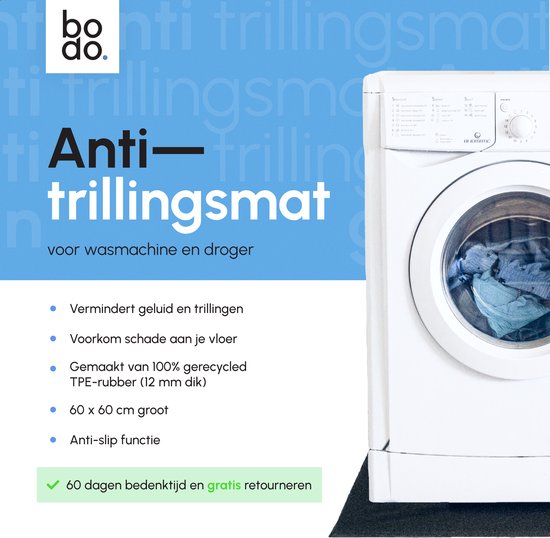 8720938693953 - Bodo® Anti-Vibrationsmatte Waschmaschine und Trockner - 60x60x12cm
