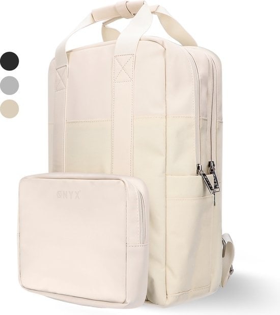 8720938923074 - ONYX Rucksack 20L mit Laptop-Fach - Abnehmbare Organizer-Tasche - Damen und Herren - Laptop-Tasche - Schultasche - Rucksack - Beige