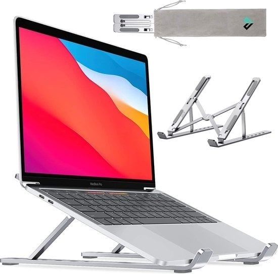 8720938923166 - LURK® Laptop-Ständer - Aluminium Laptop-Halterung - Verstellbar und klappbar - Ergonomisch - 6 Verstellwinkel - Silber