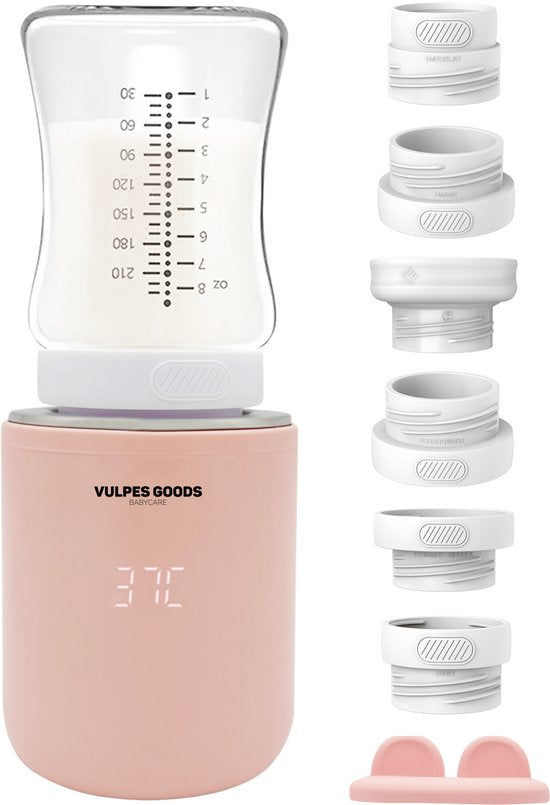 8720938984037 - Vulpes Goods® BabyCare - Flaschenwärmer On the Go Pro - Tragbarer Babyflaschenwärmer - Intelligenter Flaschenwärmer - 4 Temperaturstufen - Kabellos - Rosa