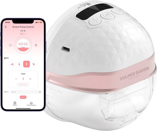 8720938984297 - Vulpes Goods® BabyCare - Elektrische kabellose Milchpumpe - Freihändig & tragbar - mit APP-Steuerung - BPA-frei - inkl Brustpellet-Scaler 30 Muttermilch-Aufbewahrungsbeutel Reisetasche & Pumpentagebuch - PRO V2