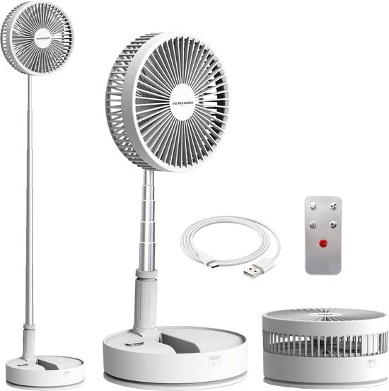 8720938984471 - Vulpes Goods® Tech - Kabelloser Stativventilator mit Fernbedienung - 4in1 - Wiederaufladbar & einstellbar - Leise - 12dB - Timer - Tischventilator Stativventilator Bodenventilator USB-Ventilator - PRO Version