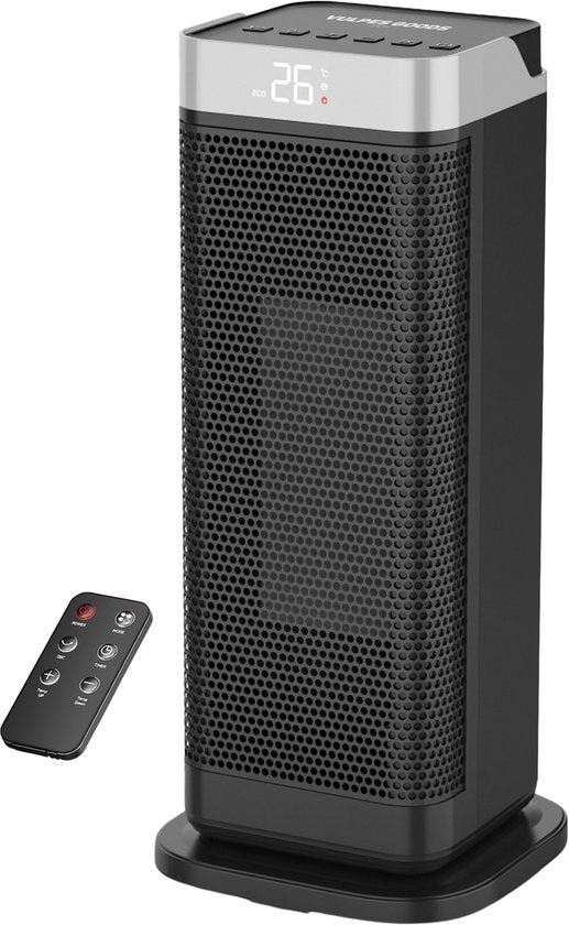 8720938984655 - Vulpes Goods® Tech - Elektroherd - Heizlüfter - Keramischer Herd - 4 Stufen - 2000W - Timer Fernbedienung & Thermostat - Heizung - Elektroheizung für Innenräume - Schwarz