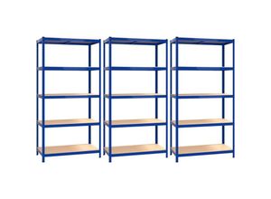 8720961330832 - Maison Exclusive - Regale mit 5 Böden 3 Stk Blau Stahl & Holzwerkstoff - Blau