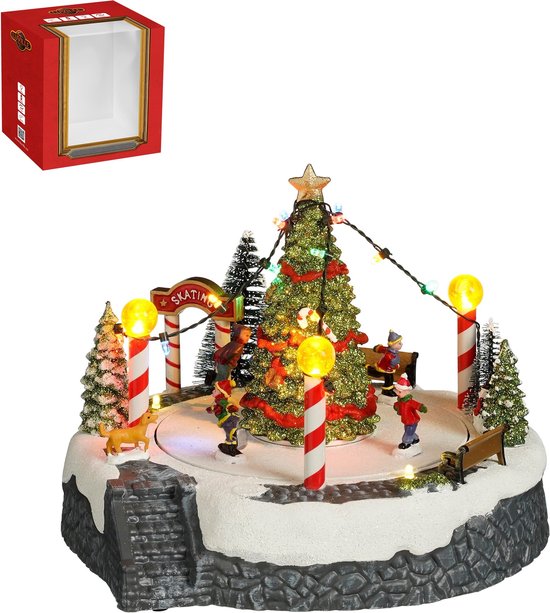 8720967767878 - LuVille Weihnachtsdorf Miniatur-Weihnachtsbaum-Szene - L22 x B22 x H19 cm