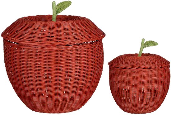 8720967785858 - Mica Decorations Aufbewahrungskorb mit Deckel - 2er-Set - H48 x Ø30 cm - Rattan - Rot