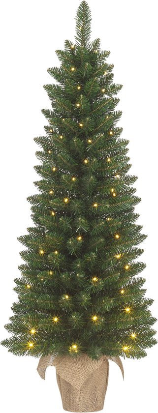 8720967812325 - Trees Gerlos Schmaler Künstlicher Weihnachtsbaum im Topf mit warmweißen LED-Lichtern - H120 x Ø51 cm - Grün