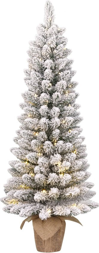 8720967812363 - Trees Gerlos Schmaler Künstlicher Weihnachtsbaum aus Sackleinen mit warmweißen LED-Lichtern - H75 x Ø36 cm - Grün gefrostet