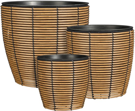 8720967830909 - Durban Blumentopf für draußen - 3er-Set - H36 x Ø40 cm - Recycelter Kunststoff - Braun