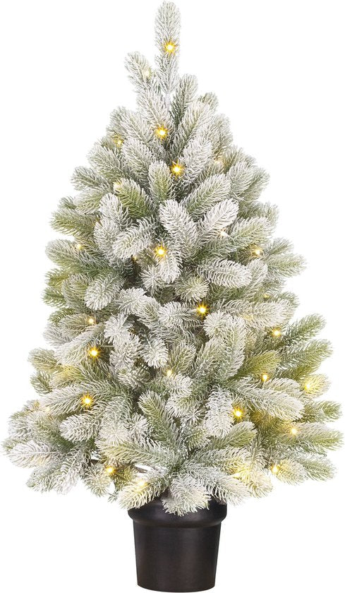 8720967840182 - Trees Nigata Künstlicher Weihnachtsbaum im Topf mit LED-Beleuchtung - H90 x Ø55 cm - Grün gefrostet