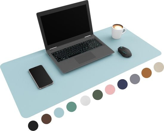 8720986030342 - WURK Professionele Bureau Onderlegger Kunstleer - Bureau Organizer - Inclusief Kabel Clip - Baby Blauw - 90x45