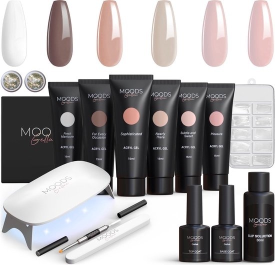 8720986030496 - MoodsGellac Luxe Polygel Kit - Polygel Nägel Starter Pack - Inklusive UV LED Lampe - 6 Farben - The Nude