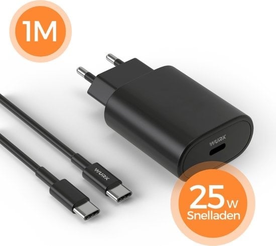 8720986030854 - 25W Ladegerät - Schnelles Ladegerät geeignet für Samsung - Quick Charge Schnellladegerät - 1M USB-C Kabel - Schwarz