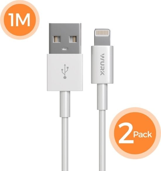 8720986030939 - USB-Kabel zu Lightning - Kabel geeignet für Ipad und Iphone - 2 Stück von 1M - Weiß