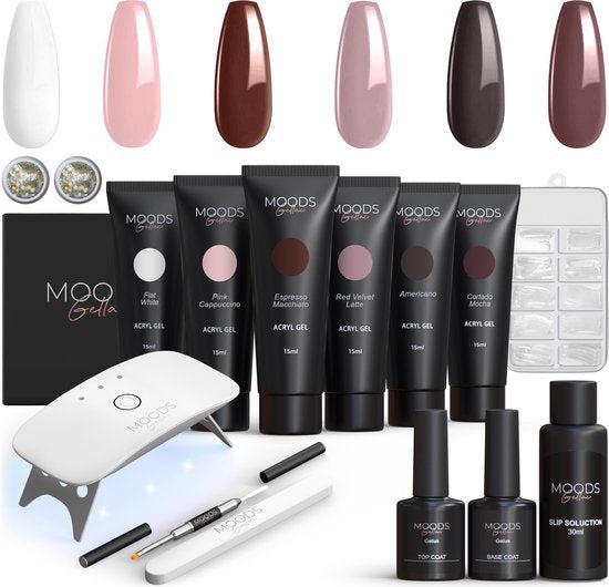 8720986031622 - - Luxus Polygel Set - Polygel Nägel Starter Pack - Inklusive UV LED Lampe - 6 Farben - Coffee Nude