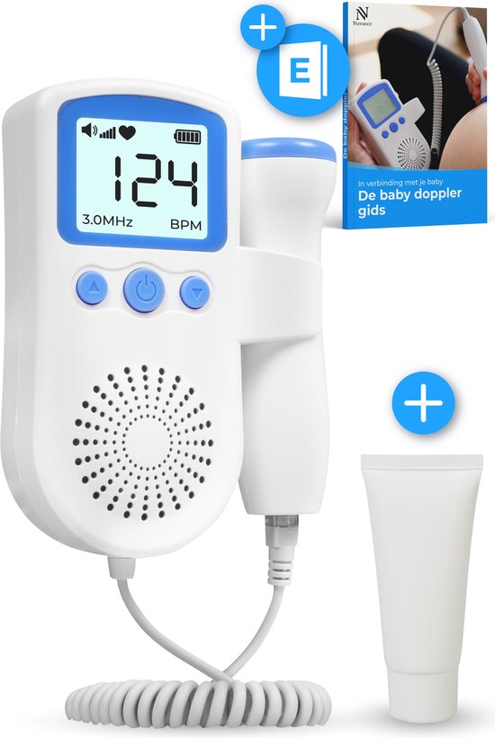 8720986570022 - - Doppler Baby - Baby-Herz-Monitor - inkl eBook und Ultraschall-Gel - Schwangerschaft Geschenk - Heartbeat Baby Doppler - Fetal Doppler - blau