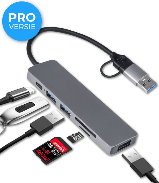 8720986571081 - - USB-C-Hub 30 - 5 Anschlüsse - USB-Splitter - USB-C-Dock - Micro SD-Kartenleser USB C - Grau